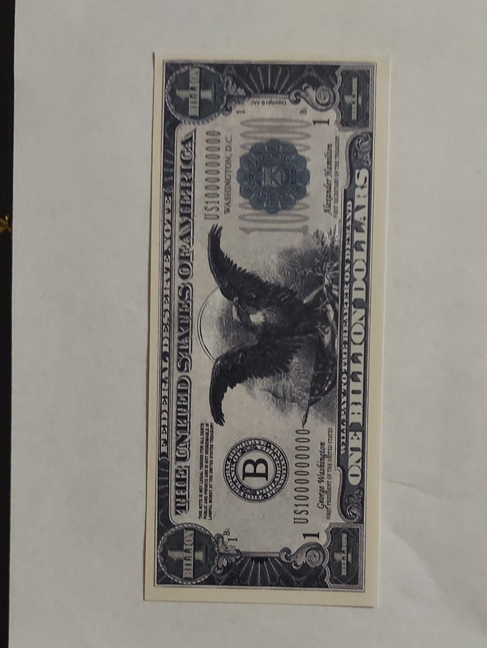 Decorative Vintage-Style One Billion Dollars Silver Bill Print